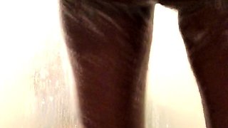 Amateur black Diamond takes a shower and masturbates