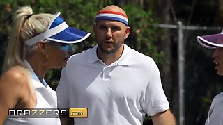 Phoenix Marie & Kelsi Monroe compete for their tennis instructor's shaft but they end up sharing it - brazzers