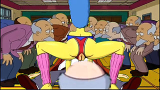 Dirty Orgy of Housewife Mrs. Sinpsom with Old Men at the Casting. Cartoon Parody