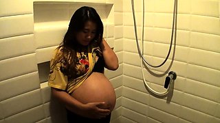 Huge belly pregnant Thai MILF POV fuck