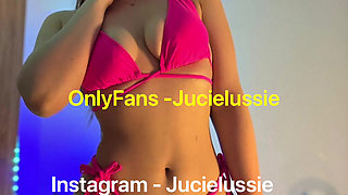 Masturbating in a pink bra and sexy panties