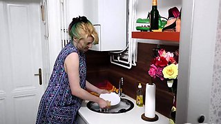 Cougar fucks a cake roll stand