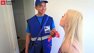 Unemployed Blonde Bimbo Gets Offers To Fuck An Asian Postman - BananaFever