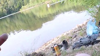 Big-Titted Babe Blows a Nerd on the Beach