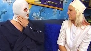 Masked dude rocks hot blonde German nurse