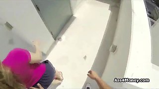 Perfect teen babe fucked in public bathroom