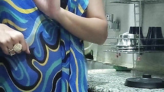 Indian Stepmom Watches and Enters Her Stepson's Kitchen to Fuck Him.