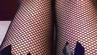 Really Nice Legs with Tiny Feet and Long Sexy Toes Wearing Black Fishnet