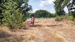 A Slave Slut Shows off Her Pink Ass on the Highway