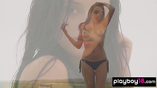 Petite amateur teen drops off her bikini