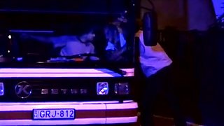 Husband watching wife gangbanged in restaurant and anal in Bus