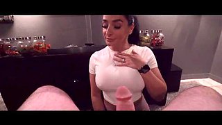 Hot MILF Sheena Ryder Fucks Young Guy in Theater - Stepmom Handjob & Big Tits Fun