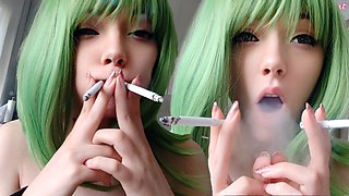 Cute Green Hair Egirl smoking 2 cigarettes at the same time (ask me for full vid)