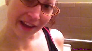 Goddess Amanda Peeing in the Toilet Wearing Glasses