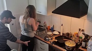 18 year old teen stepsister fucked in the kitchen while the family is not home