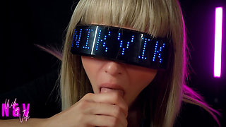 Cyberpunk Girl Greedily Sucks All the Cum Out of Her Fan