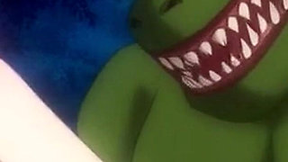 He Found a Big-dicked Monster in the Woods and Tried to Run Away, but Ended up Sitting on the Huge Green Dick.