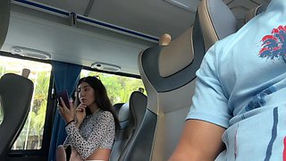 Public Dick Flashing - Risky Handjob in Public Bus Full of People Until He Cum