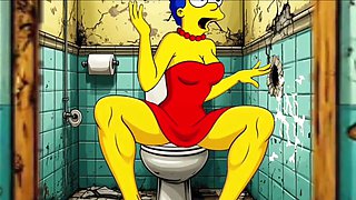 The Simpsons Porn Parody: Sexy Cheating Wife Marge Lets a Black Dude Fuck Her In The Public Toilet