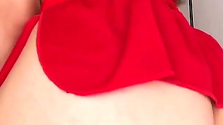 Latina White Ass in Her Christmas Uniform Masturbating Sneaking and Squatting on Top of Her Dildo