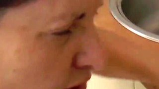 Brunette granny kitchen fuck