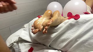 Valentine's Footjob Fantasy: Oiled Soles & Rose Petals
