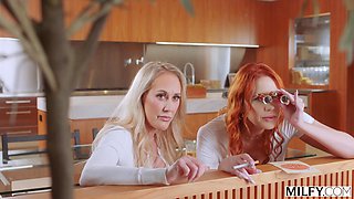 Redhead MILF and her BF share a BBC