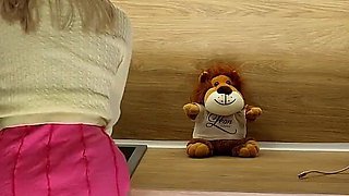 Cute Beauty College Cheerleader in a Pink Short Miniskirt Flashes Pussy After Taking Her Cotton Panties