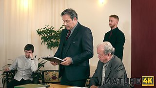 Cuckold husband watching step-granny fucks with her step-grandson