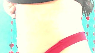 Sexy College Girl Records Herself Showing Her Boyfriend Her Red Thong