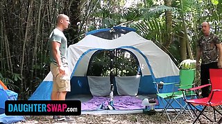 Daughterswap - stepparents train their cute daughters how to satisfy studs while camping in the forest