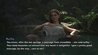 Hot spring bath with stepmom and her friend in nature