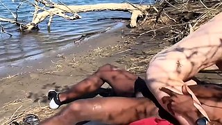 real wife fucks big black cock at public nude Beach almost