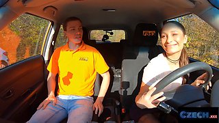 Czech sex - schoolgirl gives Sloppy Blowjob and great stand up doggy style