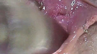 Far Spread Pumped Pussy Worked with Dildos Glasses and Billiard Ball