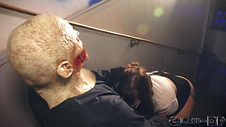 Halloween whore fucks trick-or-treater dressed up like a monster