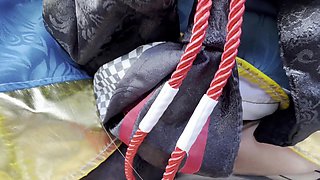 Outdoor POV footjob with a curvy babe in Genshin Impact Miss Hina cosplay