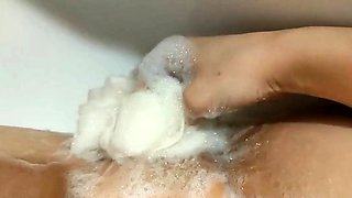 I wash my favorite pussy with fragrant foam