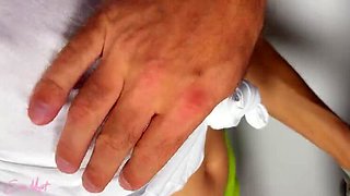 Fit Stepsister Eva Myst Lets Stepbrother Jerk Off and Cum on Her Hairy Pussy and Panties