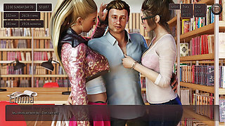 Threesome with Two Hot Collage Girl in Public Library - 3D Hentai Animated Porn With Sound - Living With Temptation
