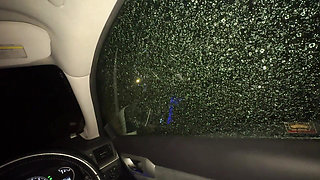 Super hot assed young student rides cock in a car in public