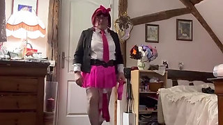 Dressed in a little sheer pink skirt for an evening out