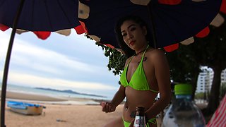 Thai GF getaway in Pattaya beach visit and sex at home