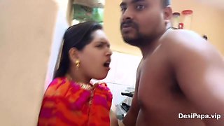 Indian stepson takes advantage of horny big boobs Indian stepmom in the kitchen