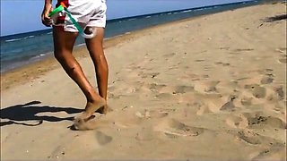 Slut wife takes care of seven different cocks on the beach