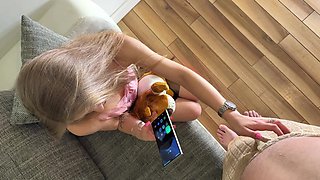 Hot Skinny Petite Blonde Teacher Makes the Principal Cum on Over Her by Slow Edging and Oily Ball Massage with Precum Dripping