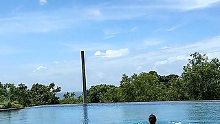 Teasing at the Pool in Micro Bikini, Swimming