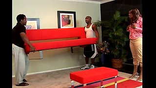 Threesome Sex of a Black Panther Fucked and Cumshot on Tits by Two Monster Black Cocks