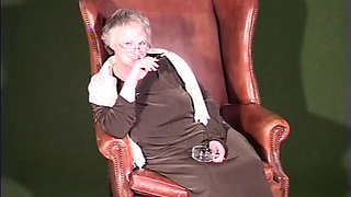 Glamorous spex gilf smoking a cigarette and teasing solo