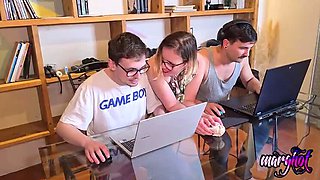 Hot Stepmom Distracts Gamer Playing Fortnite - Blowjob & Fingering Fun